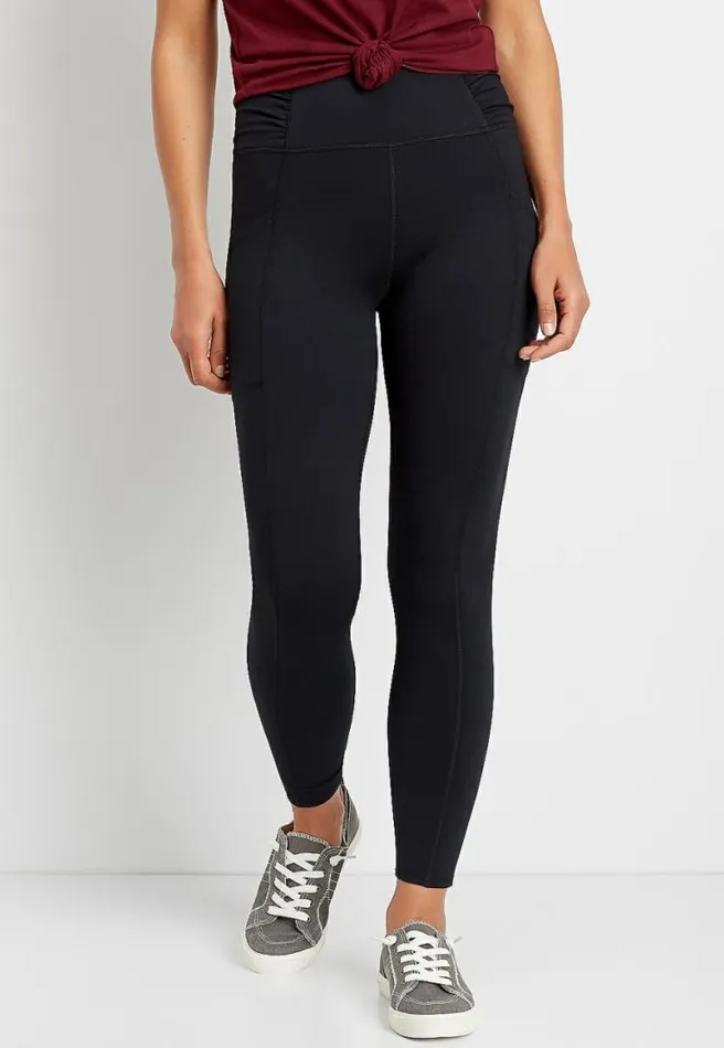 High Rise Black Ruched Side Luxe Pocket Legging Women Maurices Bottoms
