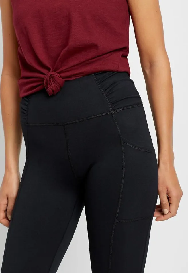 High Rise Black Ruched Side Luxe Pocket Legging Women Maurices Bottoms