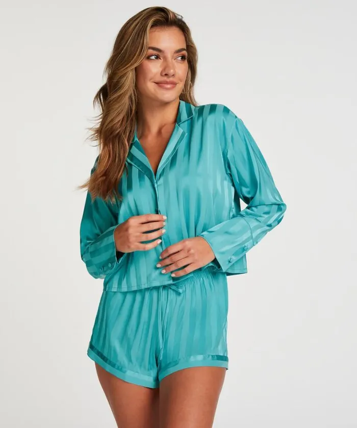 Hunkemller Satin LongSleeved Jacket 8211 Blue Blue 8211 Women Hunkemller Satin LongSleeved Jacket 8211 Blue Blue 8211 Women