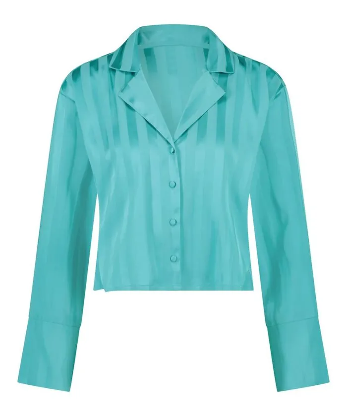 Hunkemller Satin LongSleeved Jacket 8211 Blue Blue 8211 Women Hunkemller Satin LongSleeved Jacket 8211 Blue Blue 8211 Women
