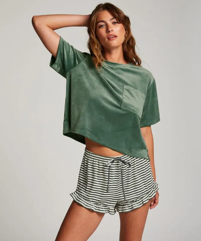 Hunkemller Velours Ruffle Shorts 8211 Green Green 8211 Women