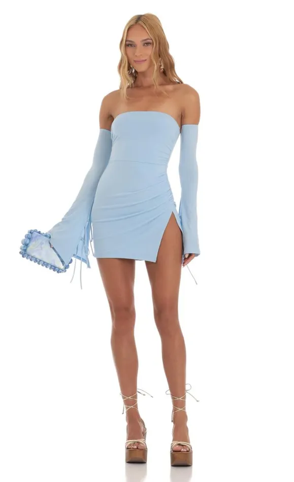 Ina Bell Sleeve Dress Blue Women LUCY IN THE SKY Mini Dresses