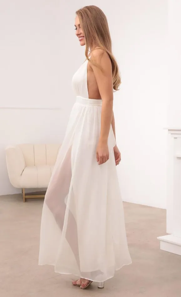 Ivory Chiffon Slit Maxi Dress Ivory Chiffon Slit Maxi Dress Women LUCY IN THE SKY Maxi Dresses Ivory Chiffon Slit Maxi Dress Ivory Chiffon Slit Maxi Dress Women LUCY IN THE SKY Maxi Dresses