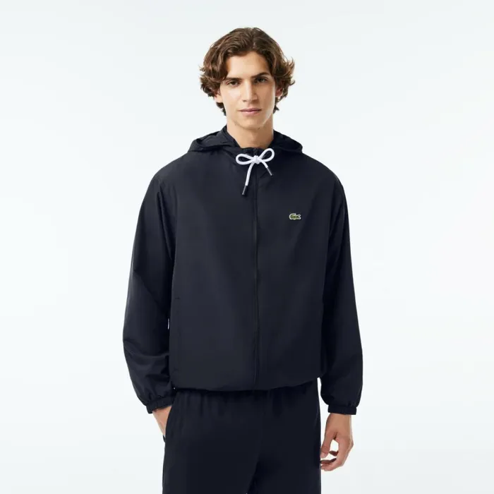 Jackets and Coats Men Lacoste Men039s Detachable Hood WaterResistant Jacket Abysm Blue Hde