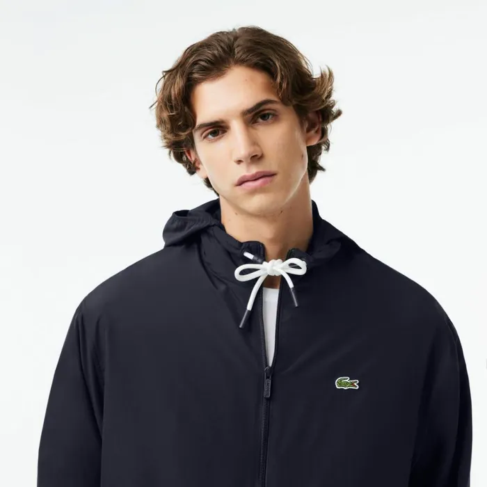 Jackets and Coats Men Lacoste Men039s Detachable Hood WaterResistant Jacket Abysm Blue Hde