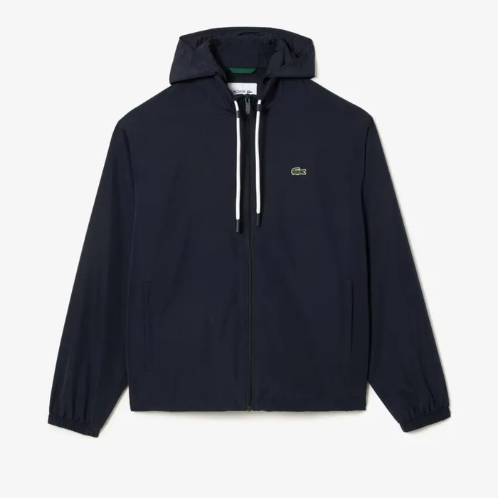 Jackets and Coats Men Lacoste Men039s Detachable Hood WaterResistant Jacket Abysm Blue Hde