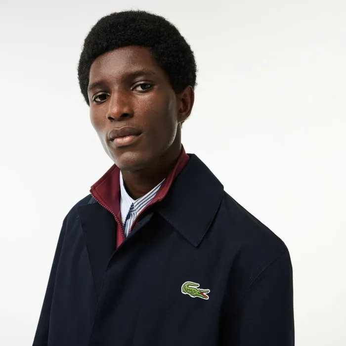 Jackets and Coats Men Lacoste Men039s Lightweight Waterproof Cotton Twill Trench Coat Abysm Blue Hde
