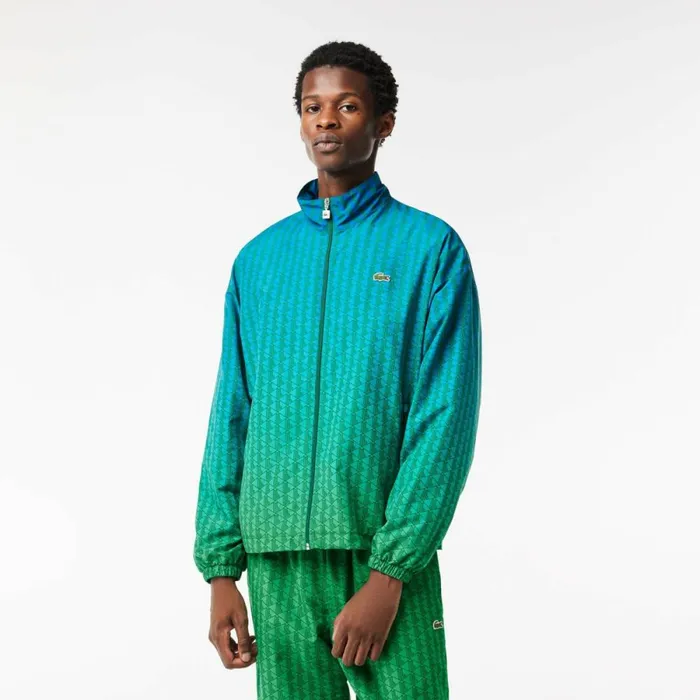 Jackets and Coats Men Lacoste Men039s Monogram Print Ombr Track Jacket Blue Green Qiy
