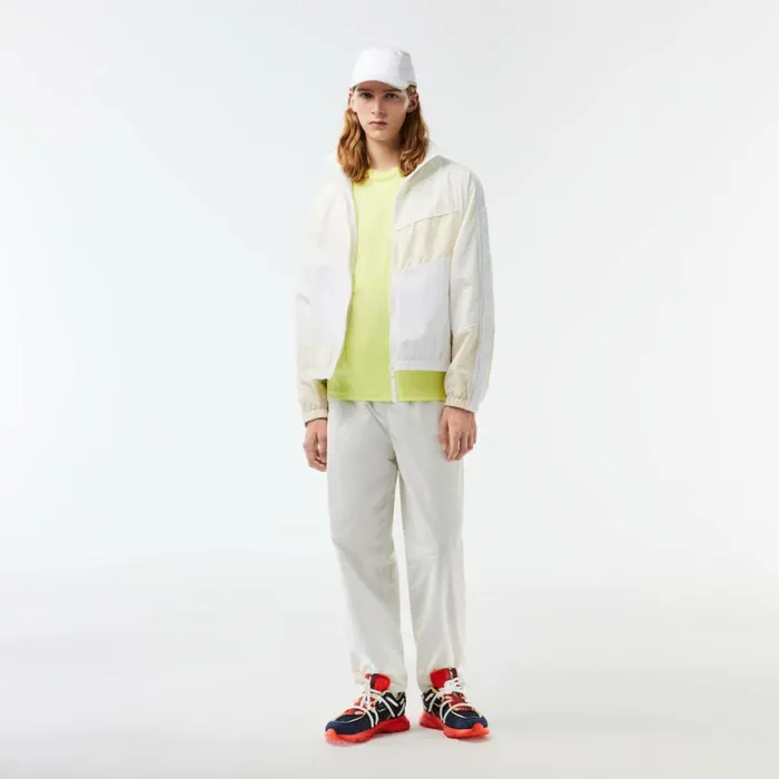 Jackets and Coats Men Lacoste Men039s Oversized WaterResistant Patchwork Jacket White Qim