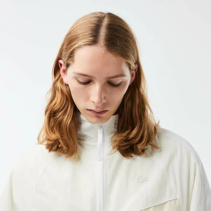 Jackets and Coats Men Lacoste Men039s Oversized WaterResistant Patchwork Jacket White Qim