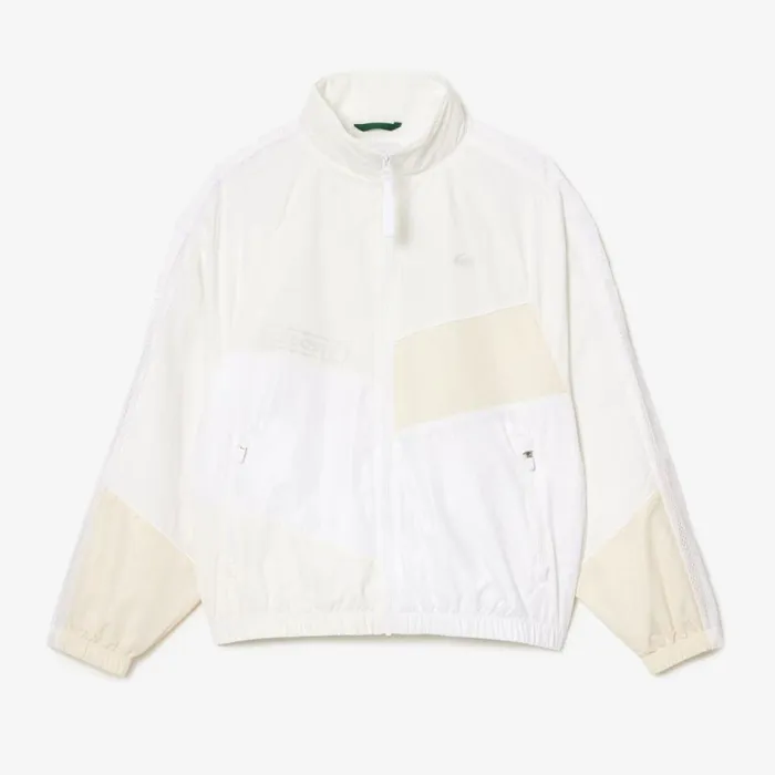 Jackets and Coats Men Lacoste Men039s Oversized WaterResistant Patchwork Jacket White Qim