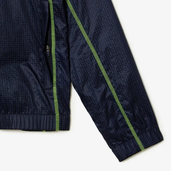 Jackets and Coats Men Lacoste Mens SPORT Roland Garros Edition PostMatch Jacket Navy Blue Yellow Zwi