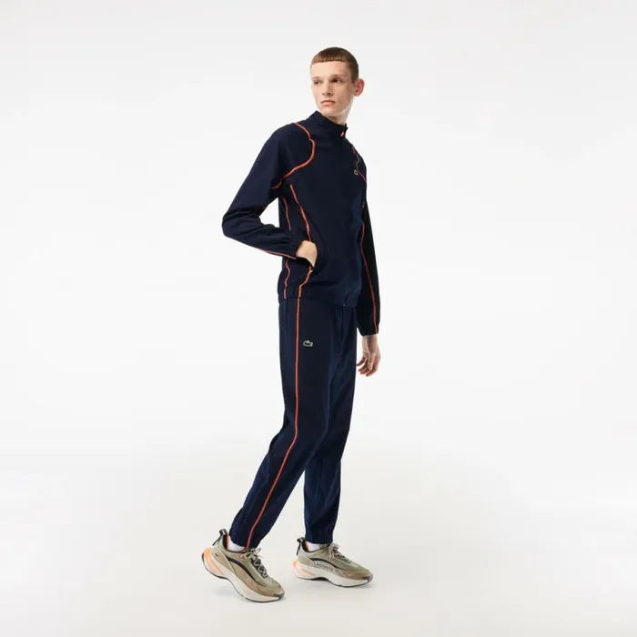 Jackets and Coats Men Lacoste Mens Tennis HighNeck Sweatsuit Navy Blue Orange Xig