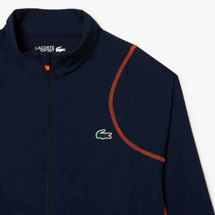 Jackets and Coats Men Lacoste Mens Tennis HighNeck Sweatsuit Navy Blue Orange Xig