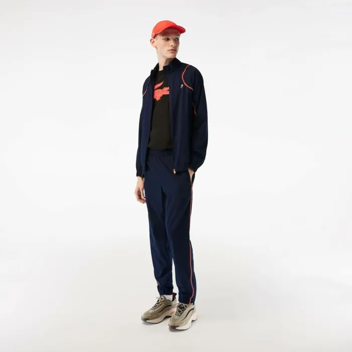 Jackets and Coats Men Lacoste Mens Tennis HighNeck Sweatsuit Navy Blue Orange Xig