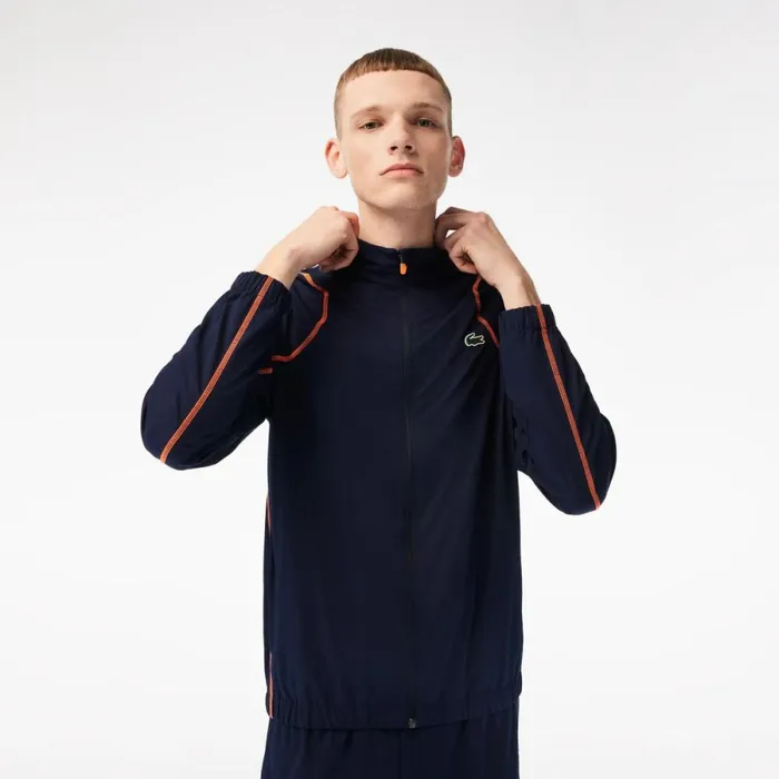 Jackets and Coats Men Lacoste Mens Tennis HighNeck Sweatsuit Navy Blue Orange Xig