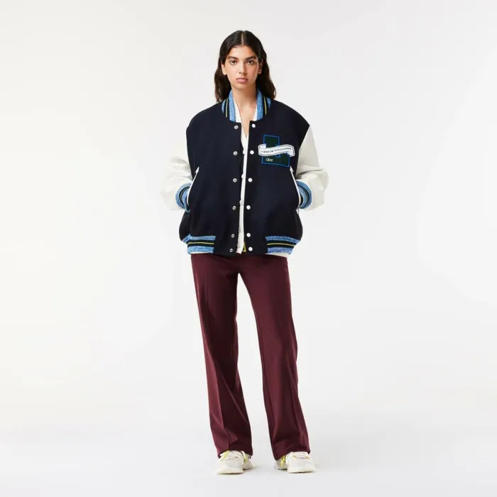 Jackets and Coats MenWomen Lacoste Lacoste X EleVen By Venus Oversized Varsity Jacket Navy Blue 166