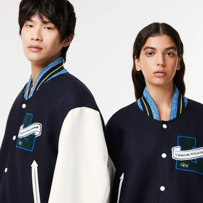 Jackets and Coats MenWomen Lacoste Lacoste X EleVen By Venus Oversized Varsity Jacket Navy Blue 166