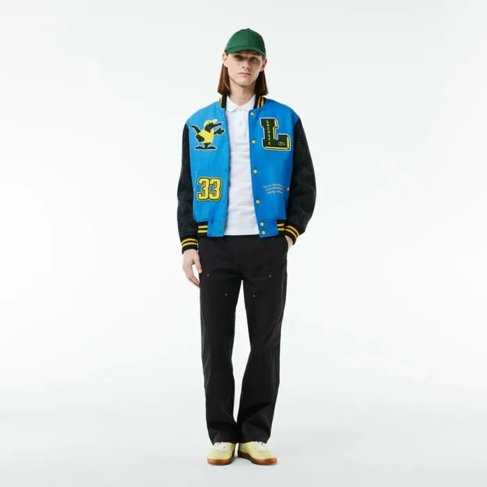 Jackets and Coats MenWomen Lacoste Unisex Contrast Monogram Sleeve Teddy Jacket Blue White Eep