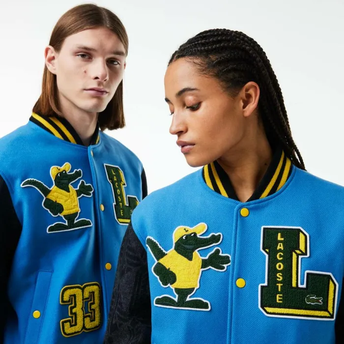 Jackets and Coats MenWomen Lacoste Unisex Contrast Monogram Sleeve Teddy Jacket Blue White Eep