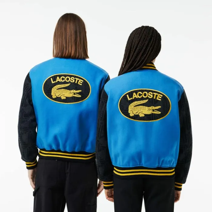 Jackets and Coats MenWomen Lacoste Unisex Contrast Monogram Sleeve Teddy Jacket Blue White Eep