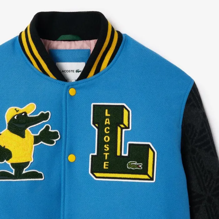 Jackets and Coats MenWomen Lacoste Unisex Contrast Monogram Sleeve Teddy Jacket Blue White Eep