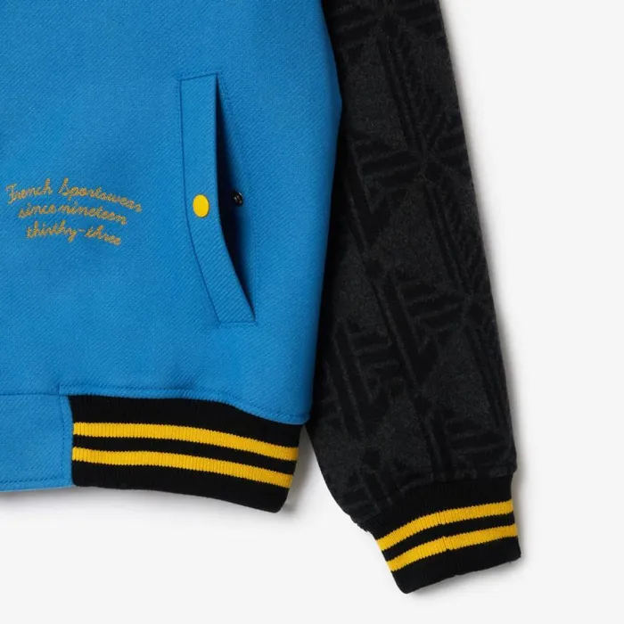Jackets and Coats MenWomen Lacoste Unisex Contrast Monogram Sleeve Teddy Jacket Blue White Eep