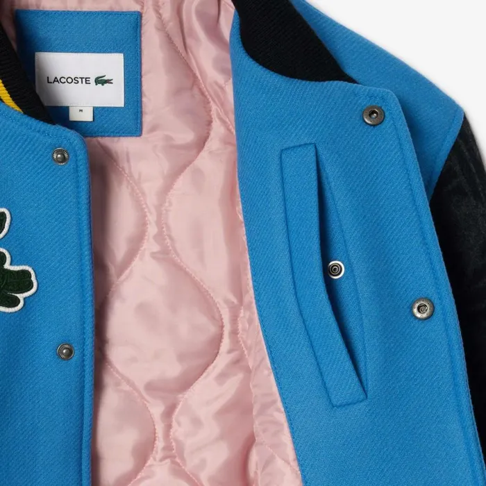 Jackets and Coats MenWomen Lacoste Unisex Contrast Monogram Sleeve Teddy Jacket Blue White Eep