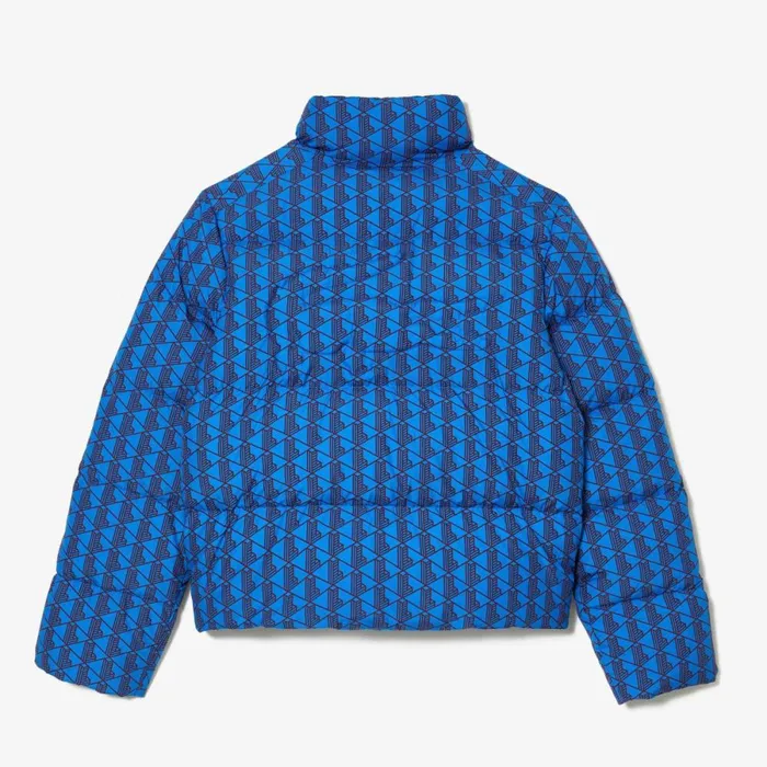 Jackets and Coats Women Lacoste Women039s Hooded Monogram Print Puffer Jacket With Puffed Croc Blue Bordeaux Nji