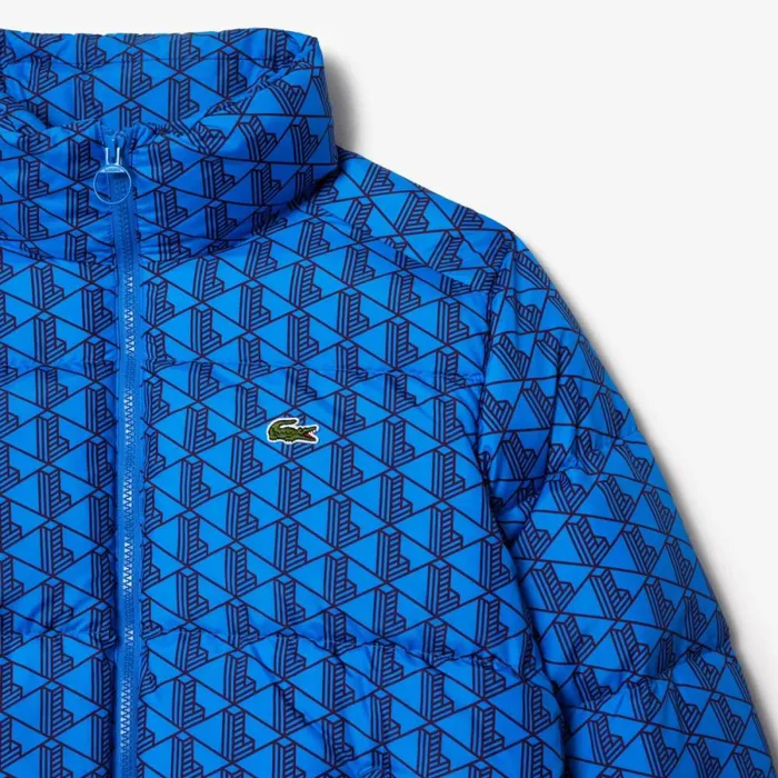 Jackets and Coats Women Lacoste Women039s Hooded Monogram Print Puffer Jacket With Puffed Croc Blue Bordeaux Nji