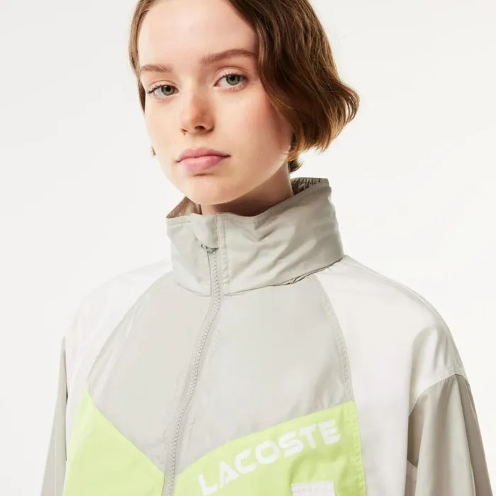 Jackets and Coats Women Lacoste Women039s Oversized Adjustable Waiste Colorblock Jacket Grey White Flashy Yellow Izb