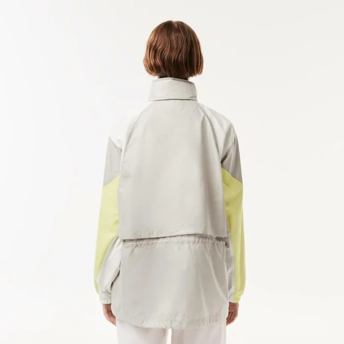 Jackets and Coats Women Lacoste Women039s Oversized Adjustable Waiste Colorblock Jacket Grey White Flashy Yellow Izb