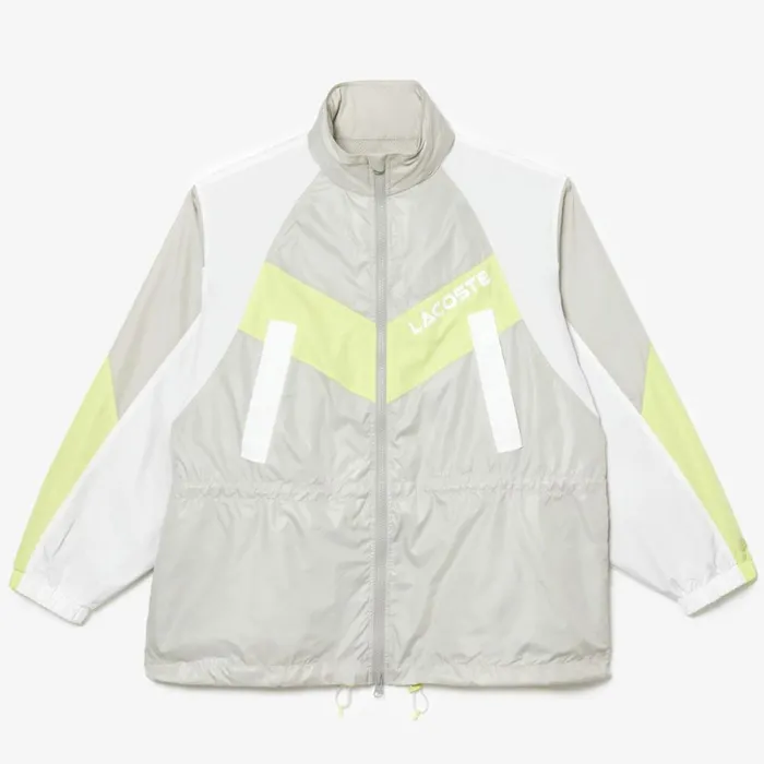 Jackets and Coats Women Lacoste Women039s Oversized Adjustable Waiste Colorblock Jacket Grey White Flashy Yellow Izb