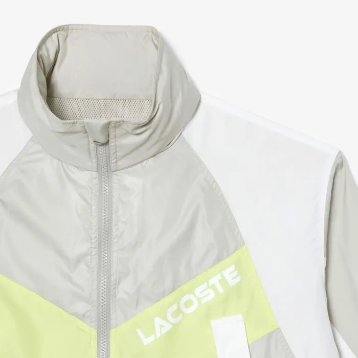 Jackets and Coats Women Lacoste Women039s Oversized Adjustable Waiste Colorblock Jacket Grey White Flashy Yellow Izb