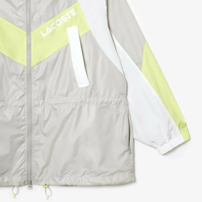 Jackets and Coats Women Lacoste Women039s Oversized Adjustable Waiste Colorblock Jacket Grey White Flashy Yellow Izb