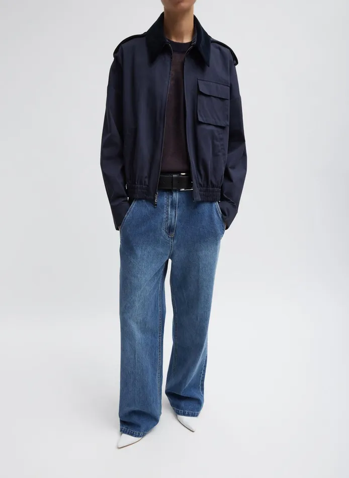 Jackets and Outerwear Women Tibi Bio Twill Bomber Jacket With Removable Corduroy Collar