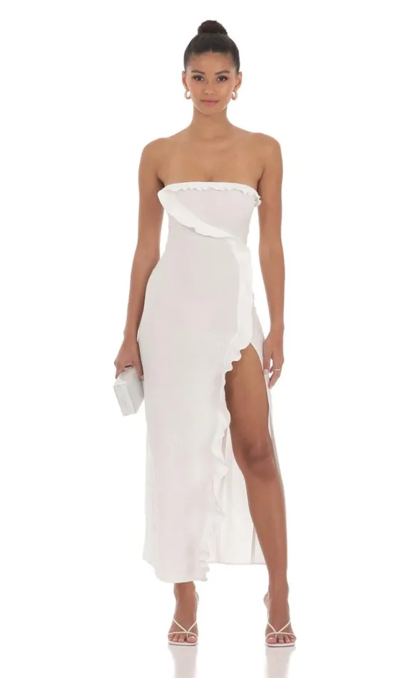Jacquard Strapless Maxi Dress White Women LUCY IN THE SKY Maxi Dresses