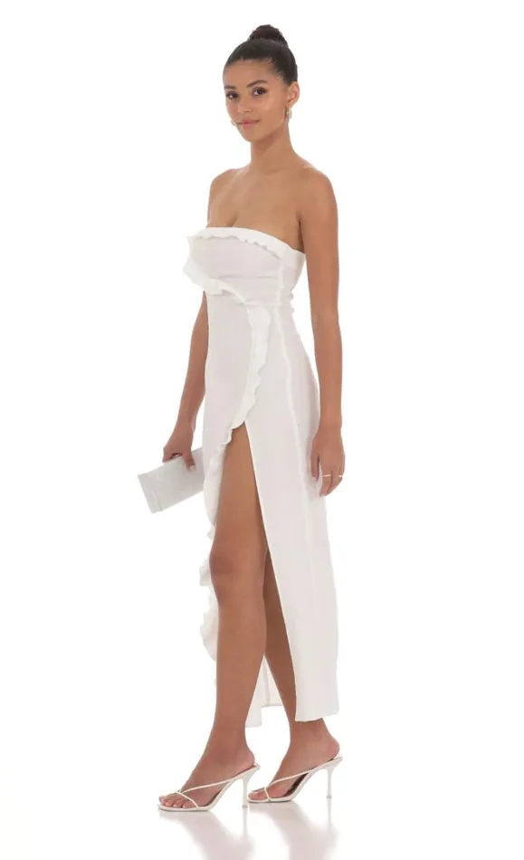Jacquard Strapless Maxi Dress White Women LUCY IN THE SKY Maxi Dresses Jacquard Strapless Maxi Dress White Women LUCY IN THE SKY Maxi Dresses