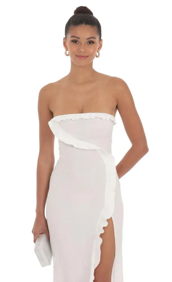 Jacquard Strapless Maxi Dress White Women LUCY IN THE SKY Maxi Dresses Jacquard Strapless Maxi Dress White Women LUCY IN THE SKY Maxi Dresses