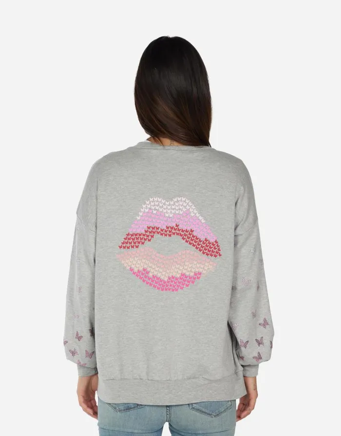 Jamila Butterfly Lip Heather Grey Women Lauren Moshi Sweaters and Knits
