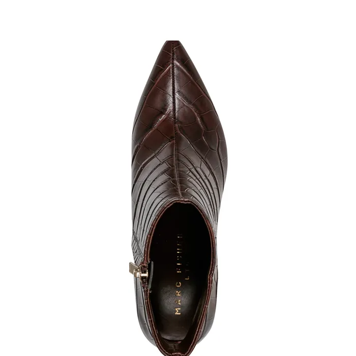 Jarli Pointy Ankle Bootie Brown Croco Leather Women Booties Marc Fisher