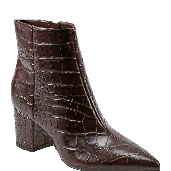 Jarli Pointy Ankle Bootie Brown Croco Leather Women Booties Marc Fisher