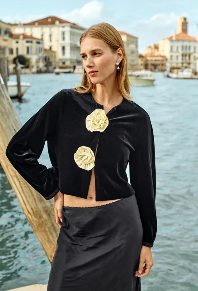 Javiera Velvet Jacket With Rosettes Women Ciao Lucia Long Sleeve Tops