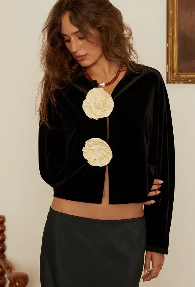 Javiera Velvet Jacket With Rosettes Women Ciao Lucia Long Sleeve Tops