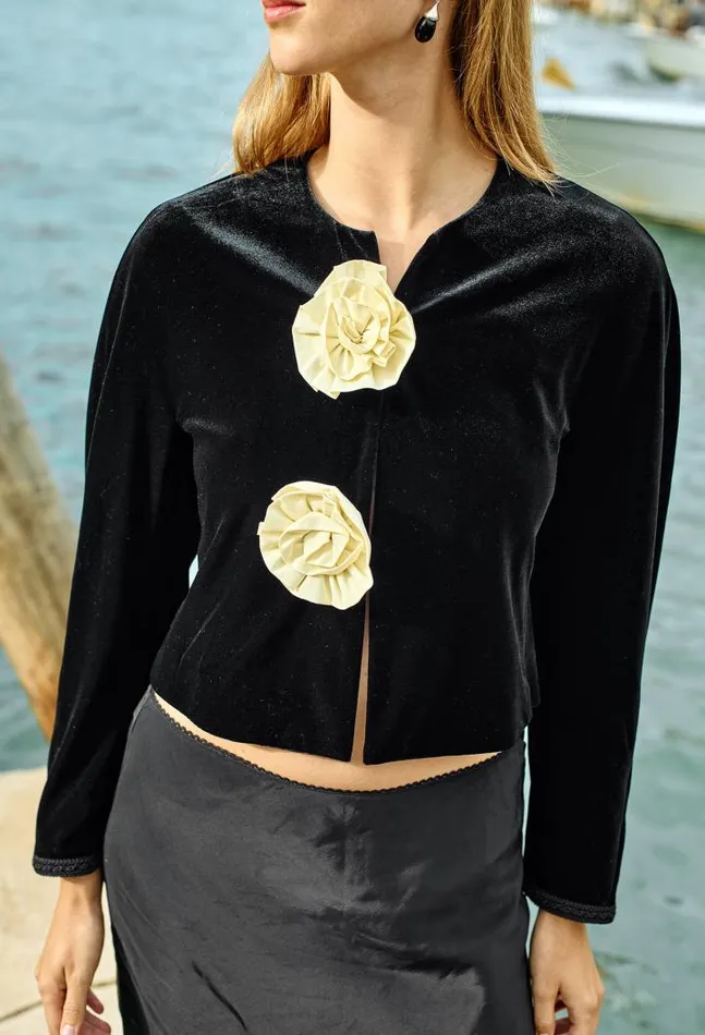 Javiera Velvet Jacket With Rosettes Women Ciao Lucia Long Sleeve Tops