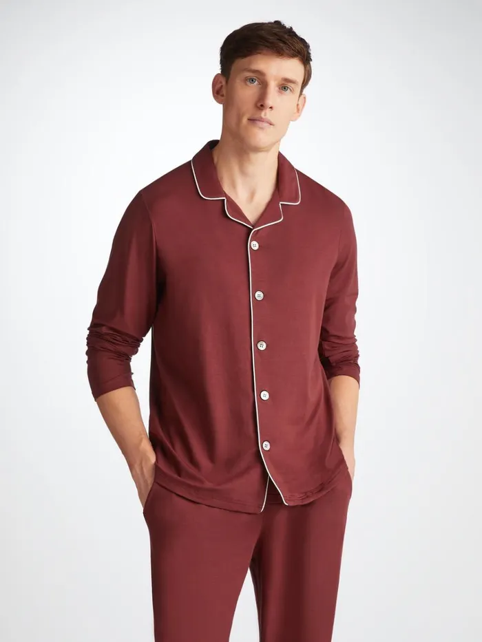 Jersey Pajamas Men Derek Rose Pajamas Basel Micro Modal Stretch Burgundy