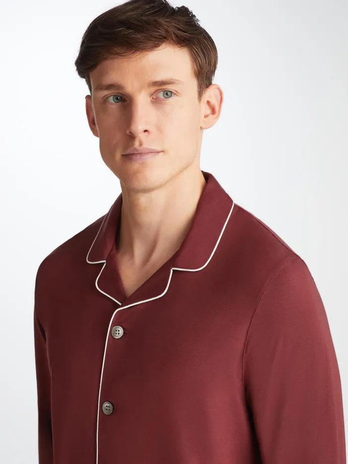 Jersey Pajamas Men Derek Rose Pajamas Basel Micro Modal Stretch Burgundy