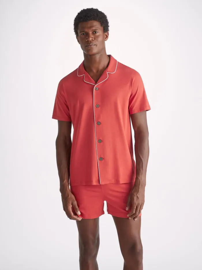 Jersey Pajamas Men Derek Rose Short Pajamas Basel Micro Modal Stretch Paprika