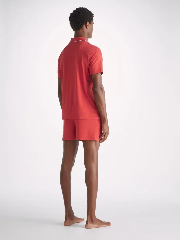 Jersey Pajamas Men Derek Rose Short Pajamas Basel Micro Modal Stretch Paprika