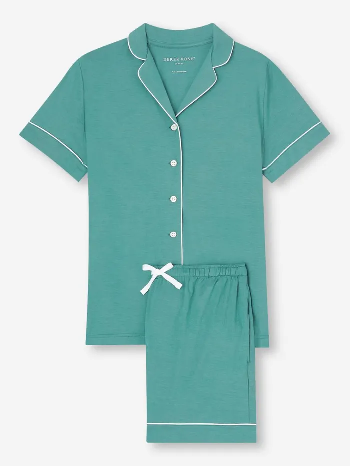 Jersey Pajamas Women Derek Rose Short Pajamas Lara Micro Modal Stretch Teal